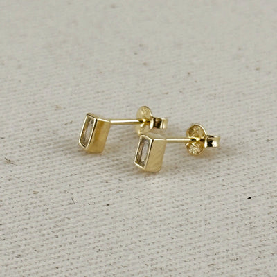 18k Gold Filled Mini Bezel Baguette Stud Earrings GoldFi
