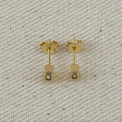 18k Gold Filled Mini Bezel Baguette Stud Earrings GoldFi