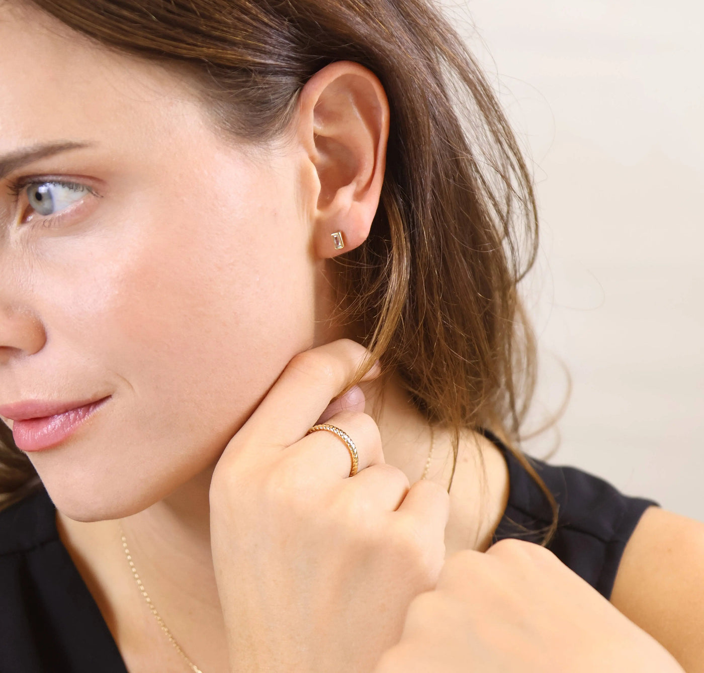 18k Gold Filled Mini Bezel Baguette Stud Earrings GoldFi