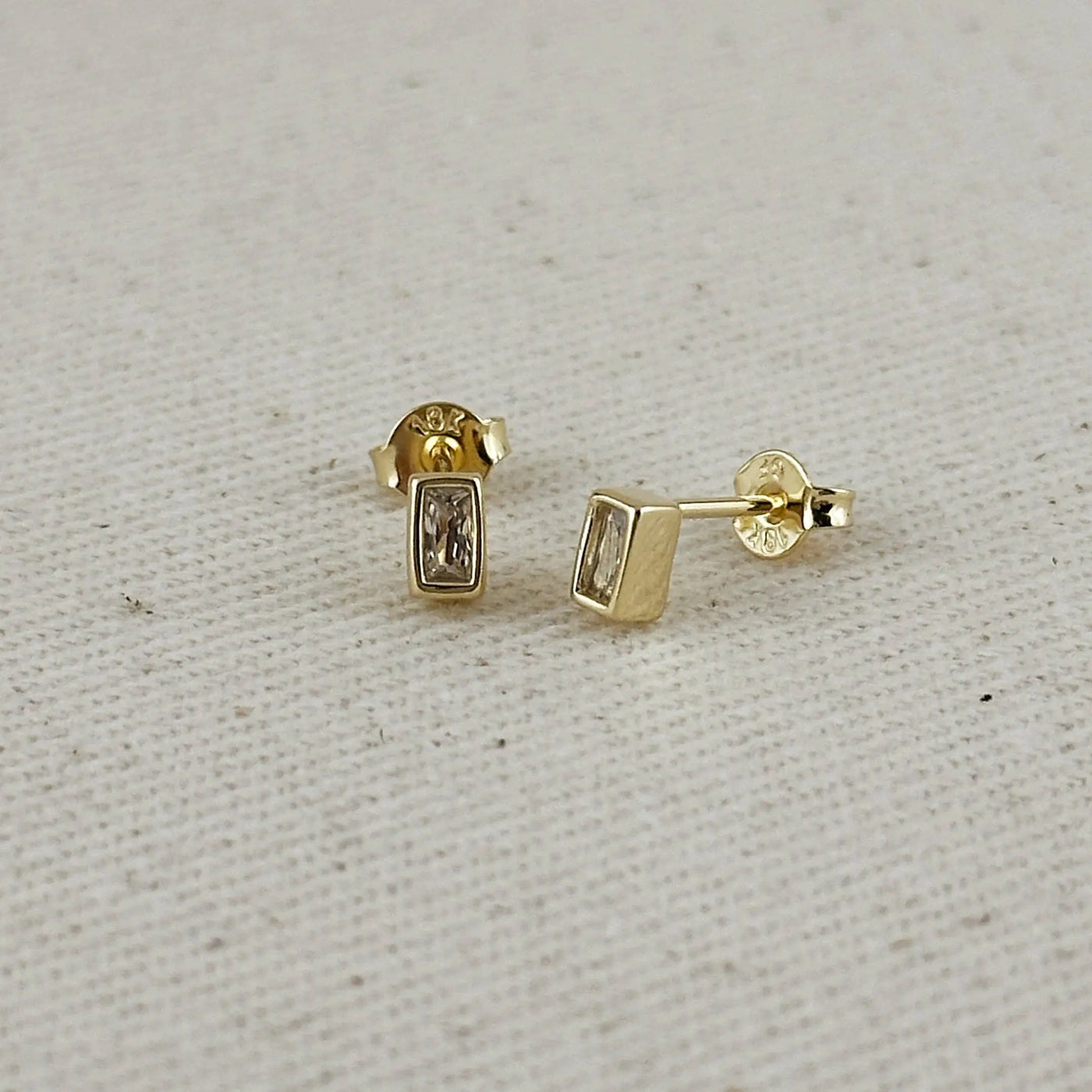 18k Gold Filled Mini Bezel Baguette Stud Earrings GoldFi