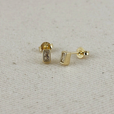 18k Gold Filled Mini Bezel Baguette Stud Earrings GoldFi