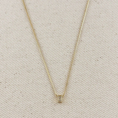 18k Gold Filled Mini CZ Baguette Necklace GoldFi
