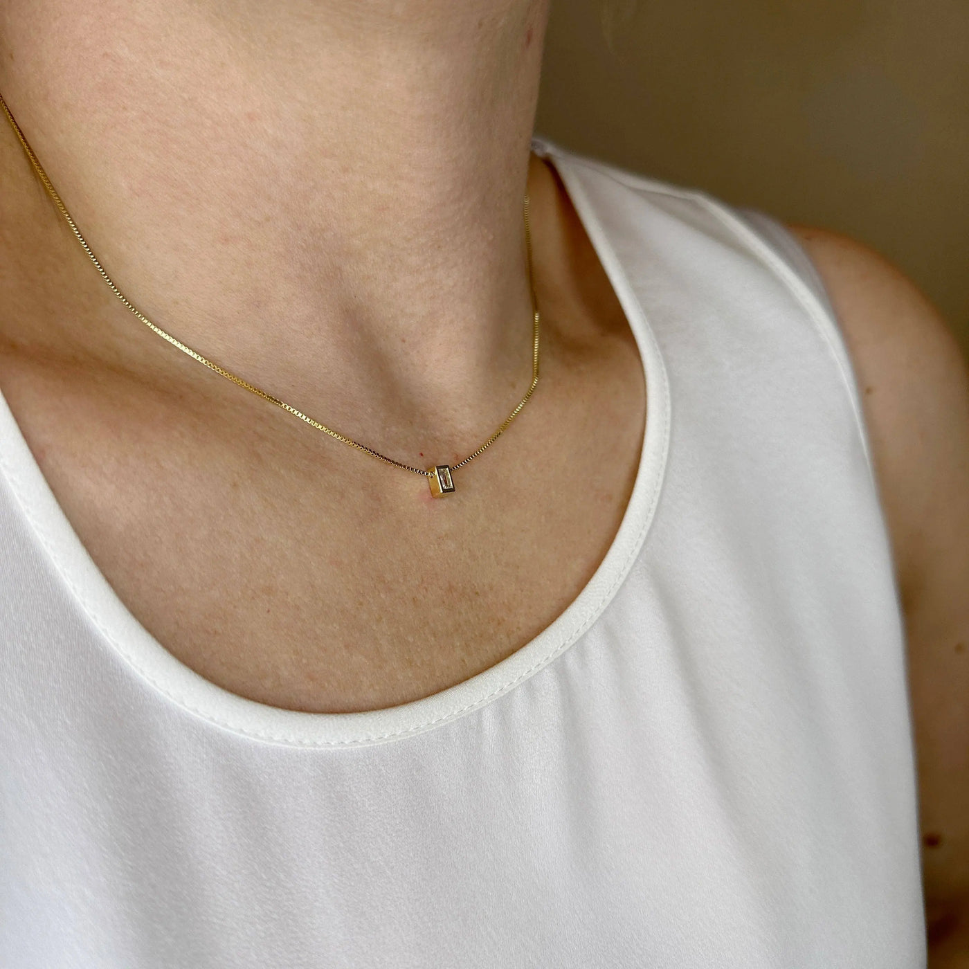 18k Gold Filled Mini CZ Baguette Necklace GoldFi