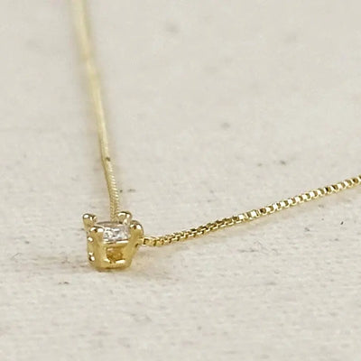 18k Gold Filled  Mini CZ Solitaire Necklace GoldFi