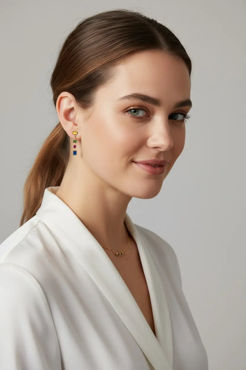18k Gold Filled Multicolor Dangling Shapes Earring GoldFi
