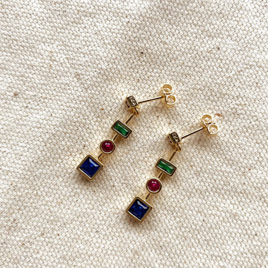 18k Gold Filled Multicolor Dangling Shapes Earring GoldFi