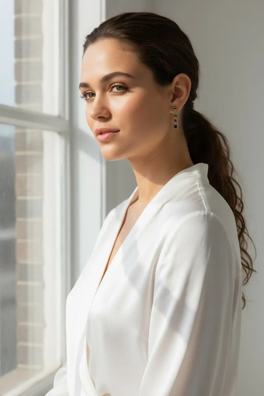 18k Gold Filled Multicolor Dangling Shapes Earring GoldFi
