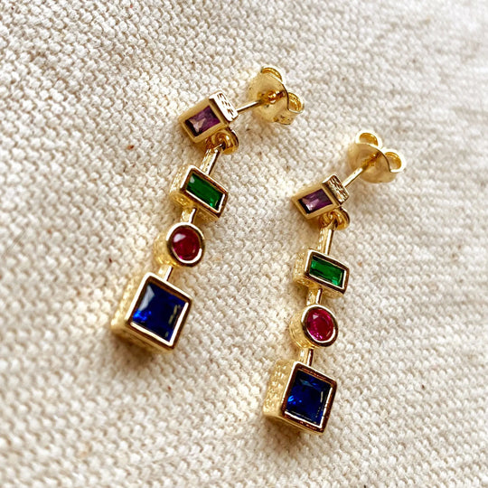 18k Gold Filled Multicolor Dangling Shapes Earring GoldFi