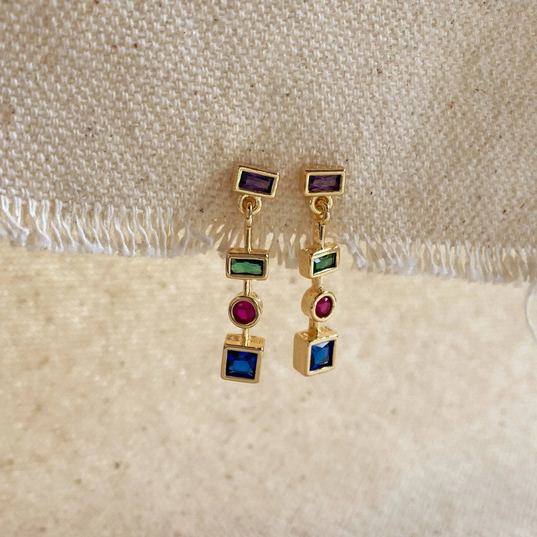 18k Gold Filled Multicolor Dangling Shapes Earring GoldFi