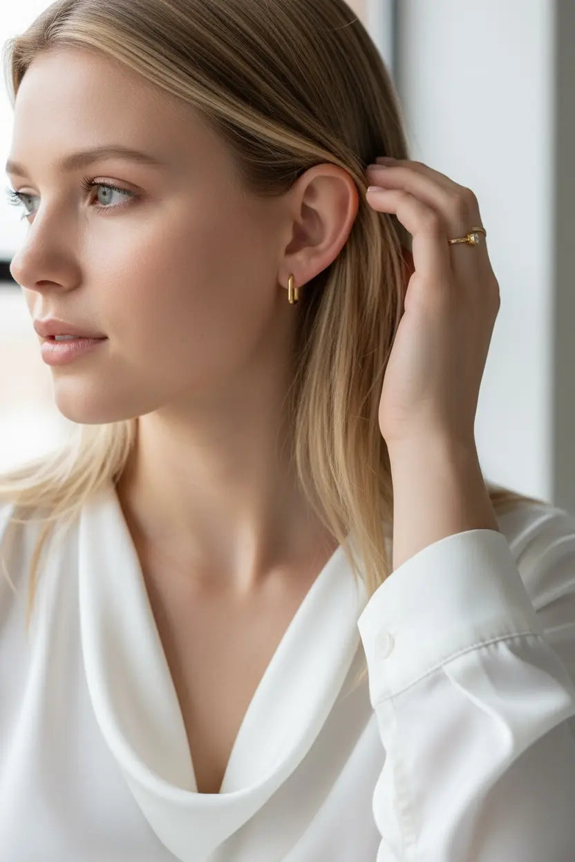18k Gold Filled Oblong  Hoop Earrings GoldFi