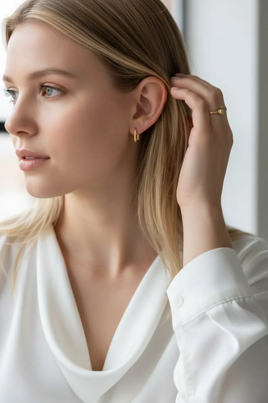 18k Gold Filled Oblong  Hoop Earrings - Beloved Boutique 