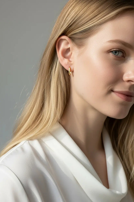 18k Gold Filled Oblong  Hoop Earrings - Beloved Boutique 