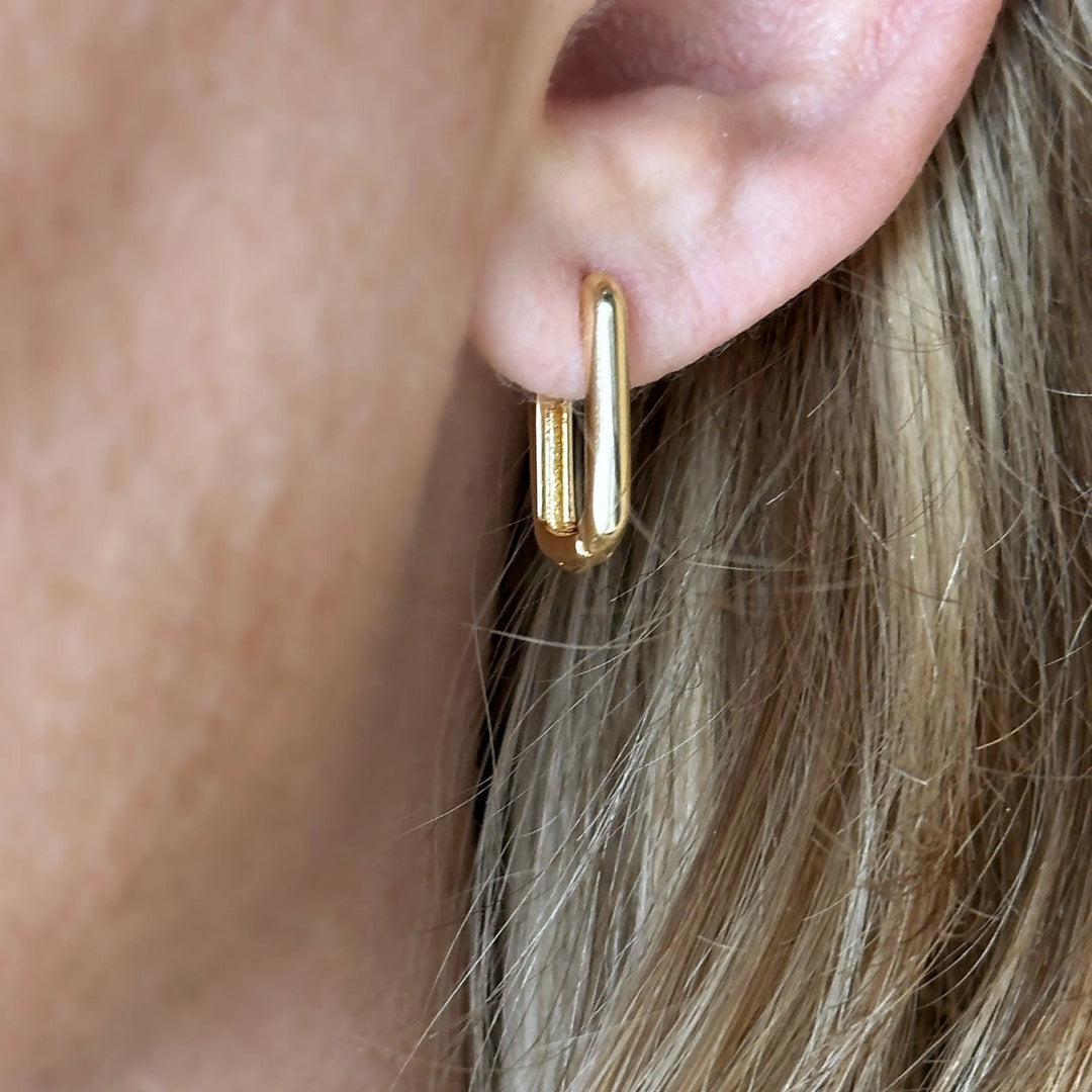 18k Gold Filled Oblong  Hoop Earrings - Beloved Boutique 