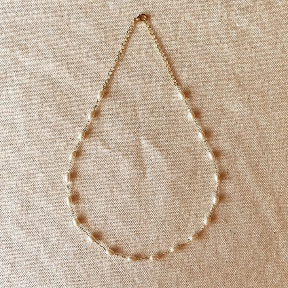 18k Gold Filled Oval Shaped Pearl Necklace - Beloved Boutique
