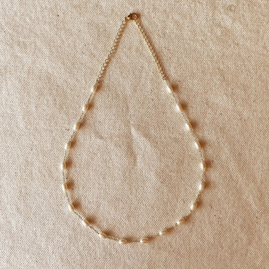 18k Gold Filled Oval Shaped Pearl Necklace - Beloved Boutique