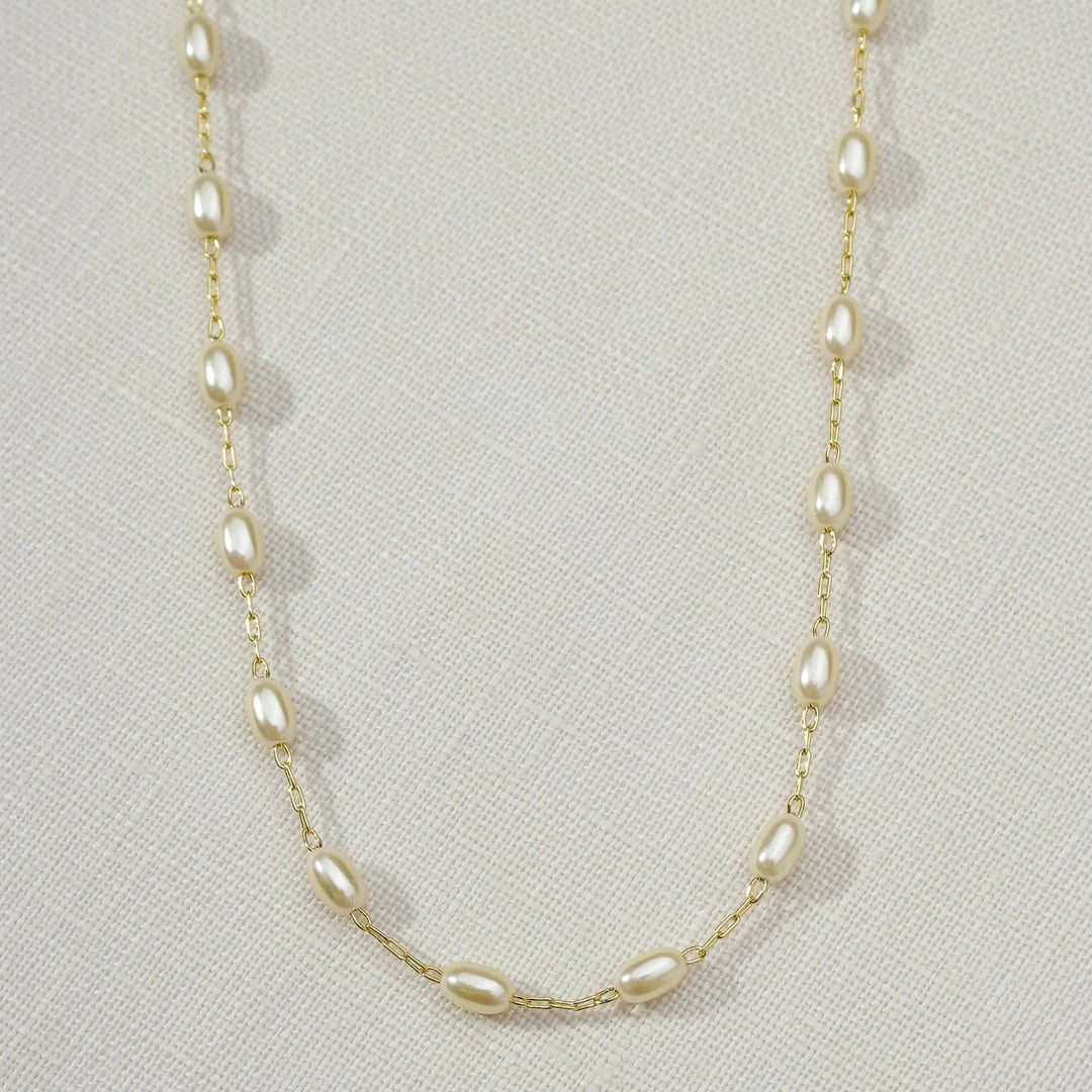 18k Gold Filled Oval Shaped Pearl Necklace - Beloved Boutique