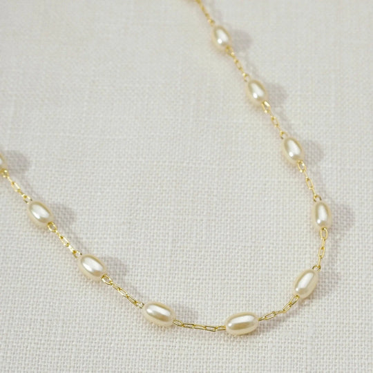 18k Gold Filled Oval Shaped Pearl Necklace - Beloved Boutique
