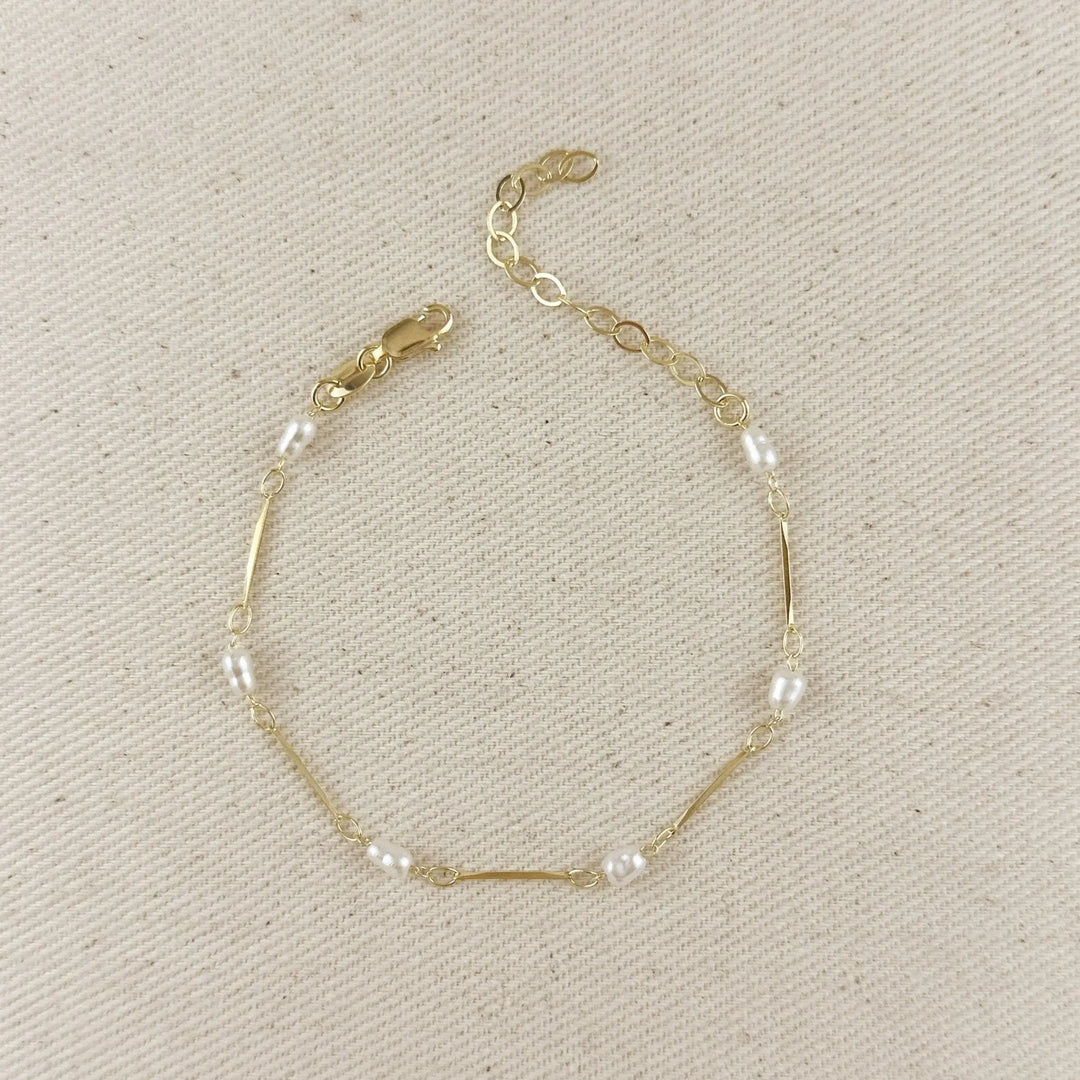 18k Gold Filled Pearl Bead & Straw Bracelet - Beloved Boutique