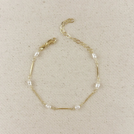 18k Gold Filled Pearl Bead &amp; Straw Bracelet - Beloved Boutique