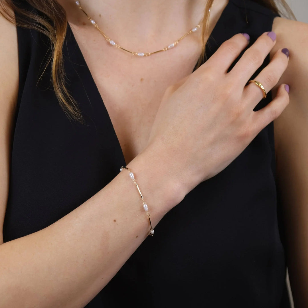 18k Gold Filled Pearl Bead &amp; Straw Bracelet - Beloved Boutique