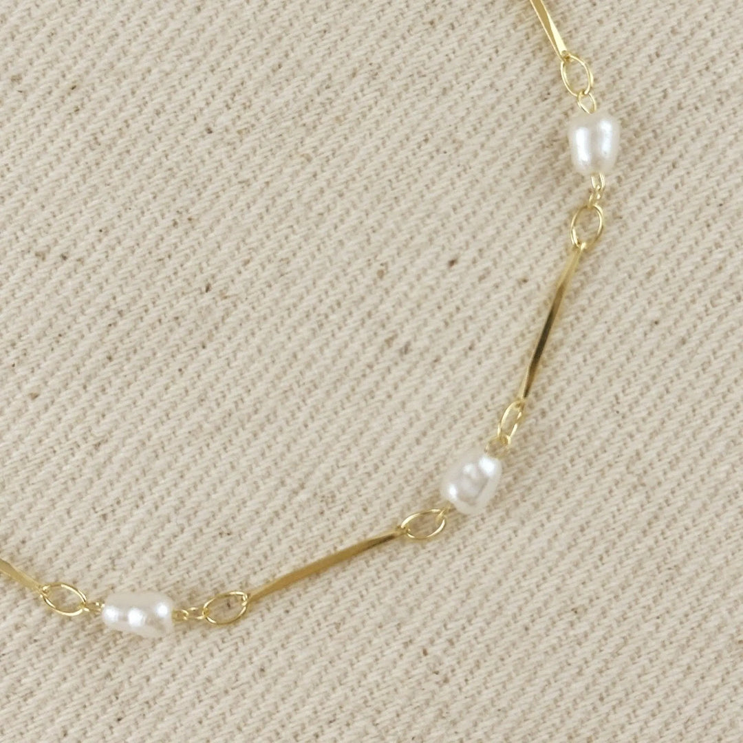 18k Gold Filled Pearl Bead &amp; Straw Bracelet - Beloved Boutique