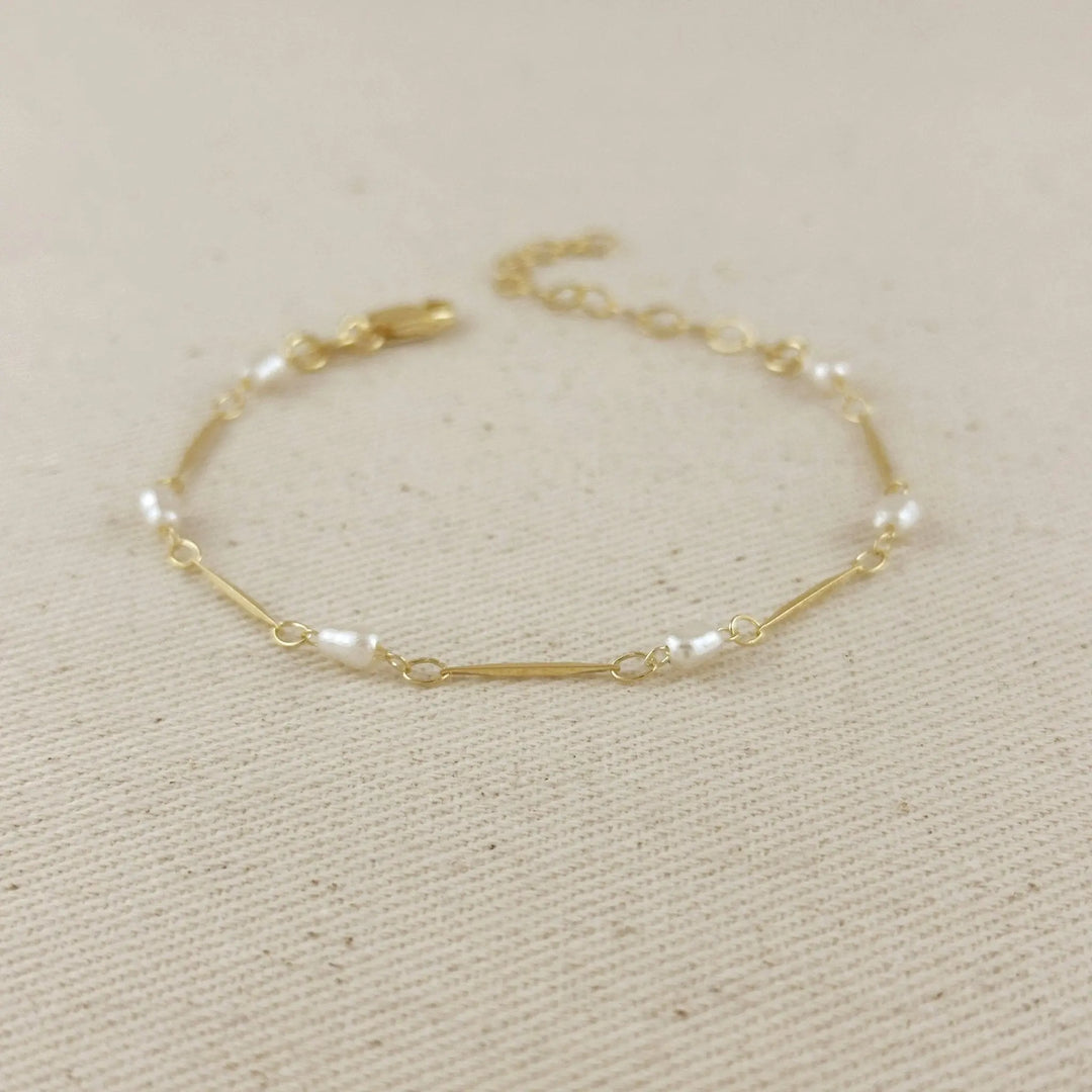 18k Gold Filled Pearl Bead &amp; Straw Bracelet - Beloved Boutique
