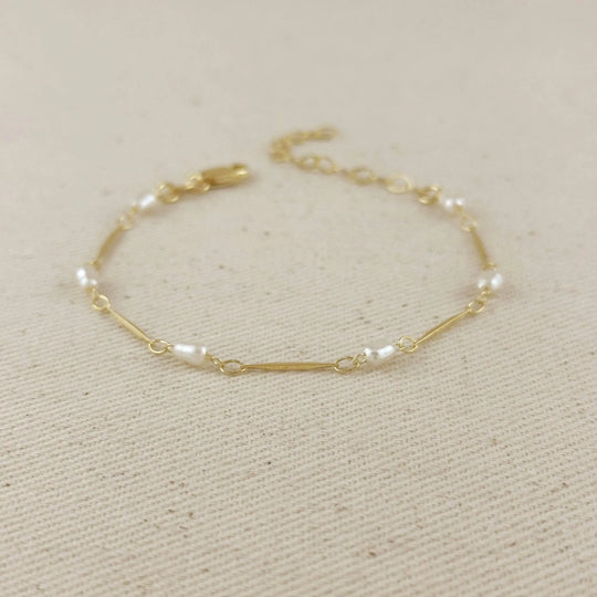 18k Gold Filled Pearl Bead &amp; Straw Bracelet - Beloved Boutique