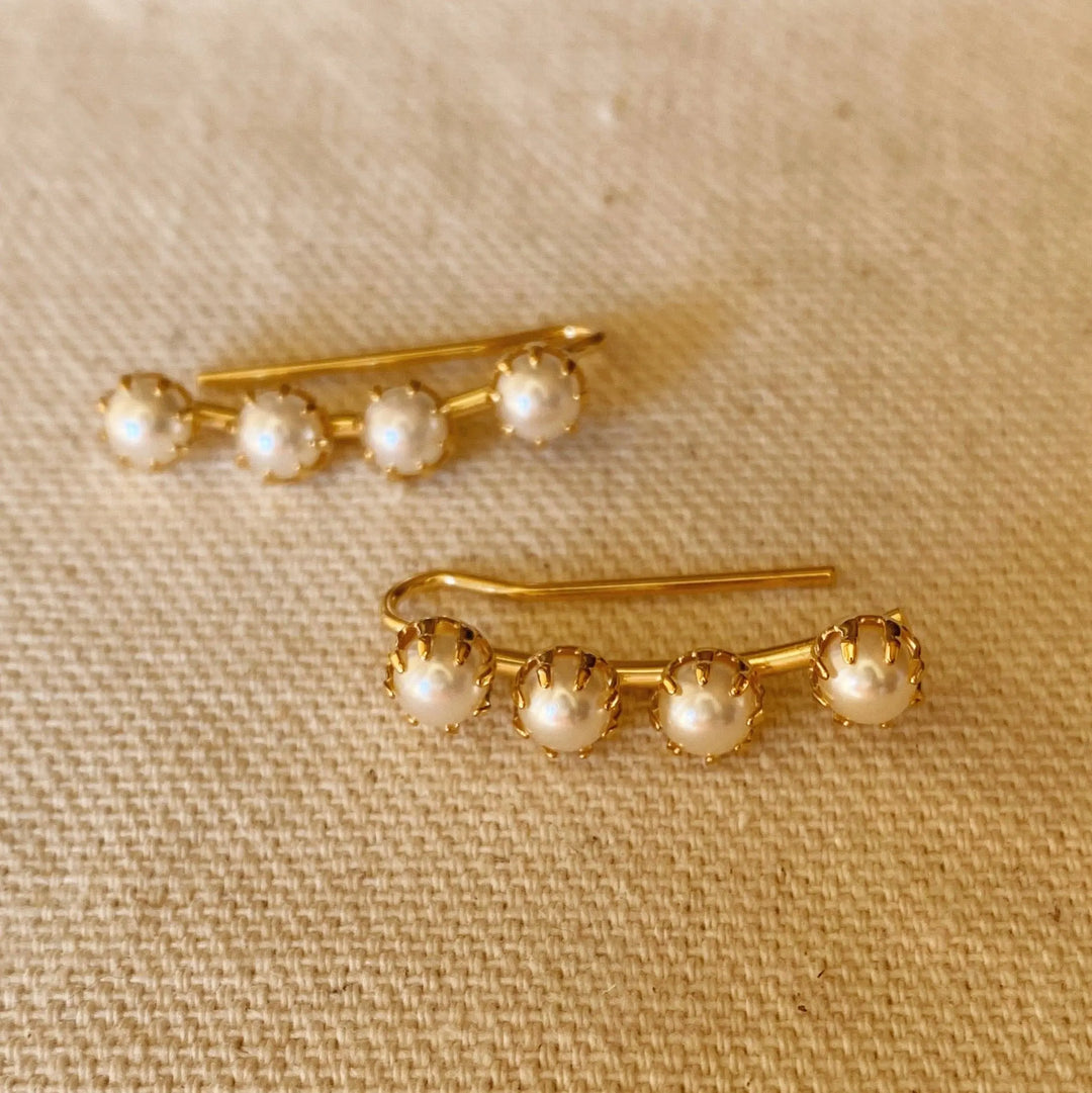 18k Gold Filled Pearl Ear Climber Style Earrings GoldFi