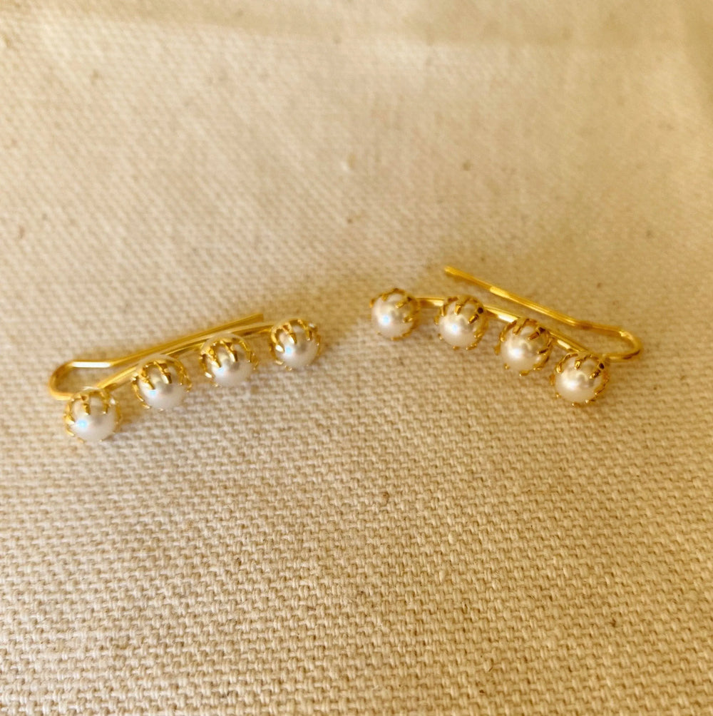 18k Gold Filled Pearl Ear Climber Style Earrings GoldFi