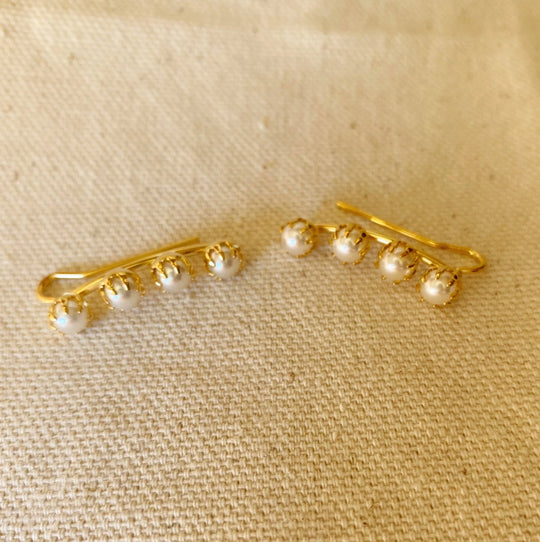18k Gold Filled Pearl Ear Climber Style Earrings GoldFi