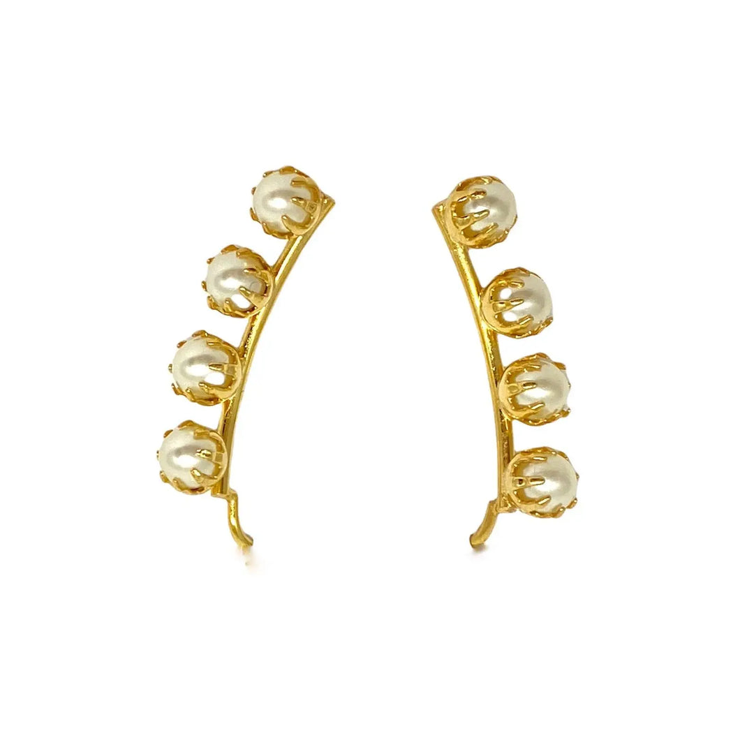 18k Gold Filled Pearl Ear Climber Style Earrings GoldFi