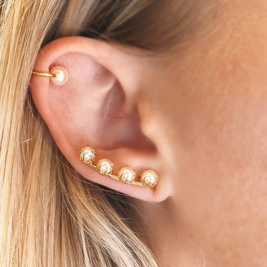 18k Gold Filled Pearl Ear Climber Style Earrings GoldFi