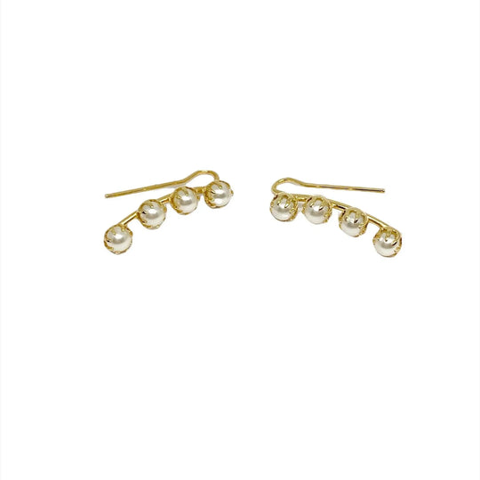 18k Gold Filled Pearl Ear Climber Style Earrings GoldFi