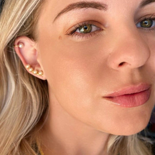 18k Gold Filled Pearl Ear Climber Style Earrings GoldFi