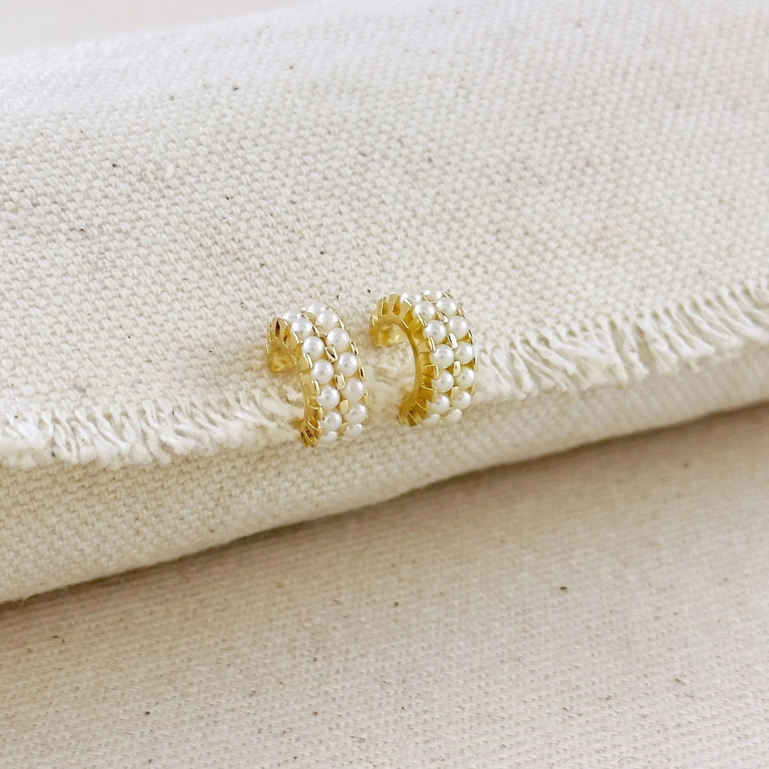 18k Gold Filled Petite Double Pearl C - Hoop Earrings - Beloved Boutique