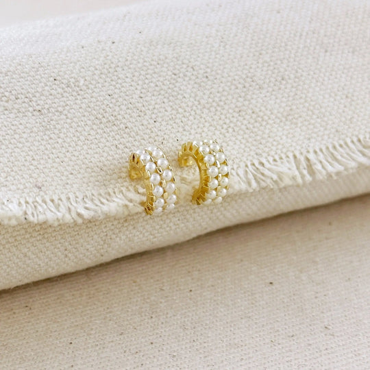 18k Gold Filled Petite Double Pearl C - Hoop Earrings - Beloved Boutique