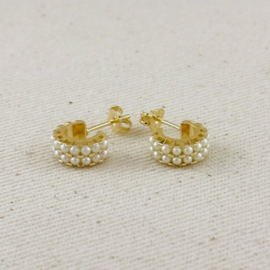 18k Gold Filled Petite Double Pearl C - Hoop Earrings - Beloved Boutique