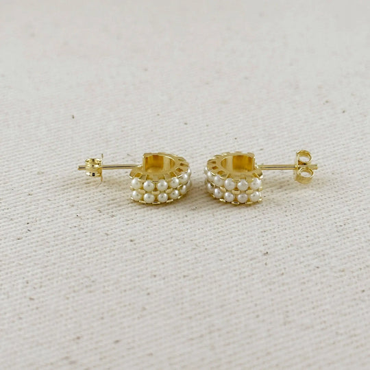 18k Gold Filled Petite Double Pearl C - Hoop Earrings - Beloved Boutique