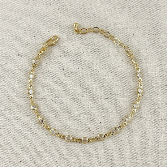 18k Gold Filled Round Bezel CZ Bracelet - Beloved Boutique