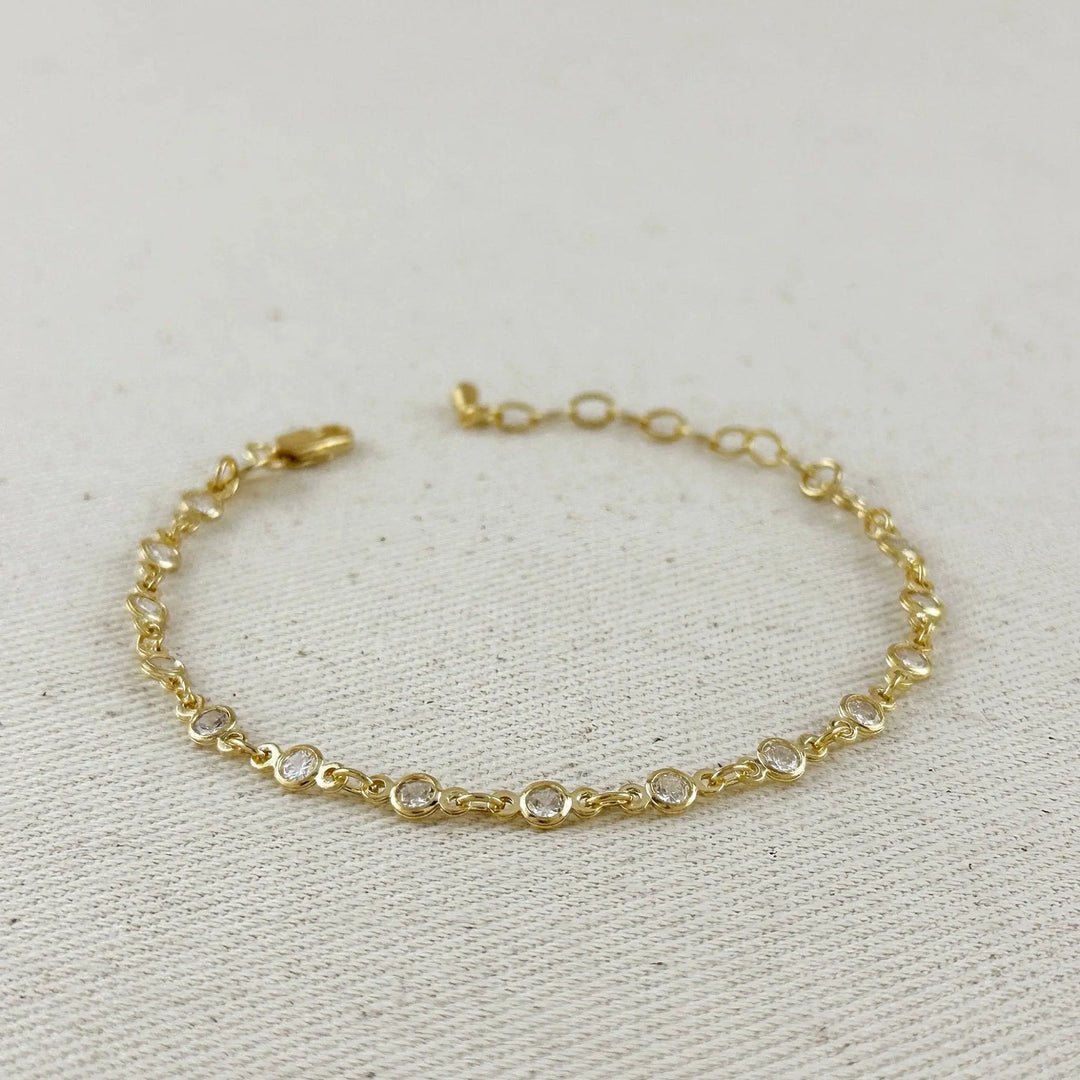 18k Gold Filled Round Bezel CZ Bracelet - Beloved Boutique