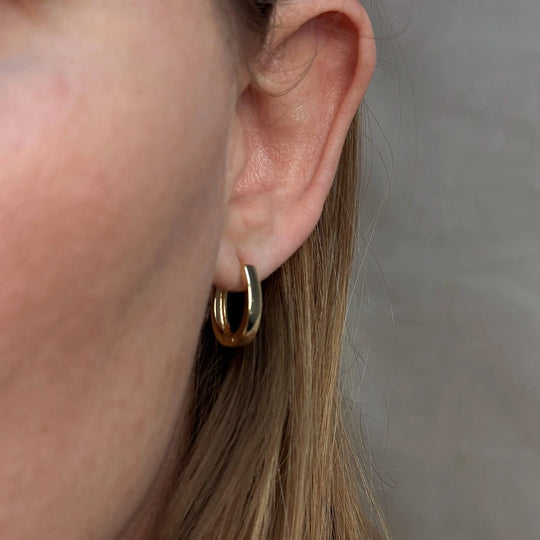 18k Gold Filled Slightly Oval Shape Polished Hoop Earrings GoldFi