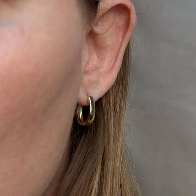 18k Gold Filled Slightly Oval Shape Polished Hoop Earrings GoldFi