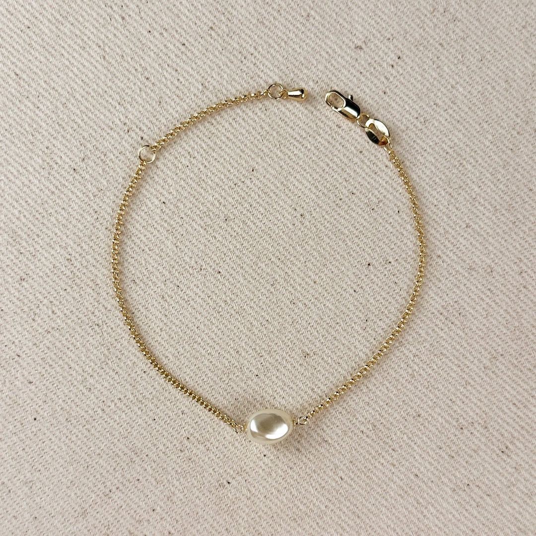 18k Gold Filled Solitaire Baroque Pearl Bracelet GoldFi
