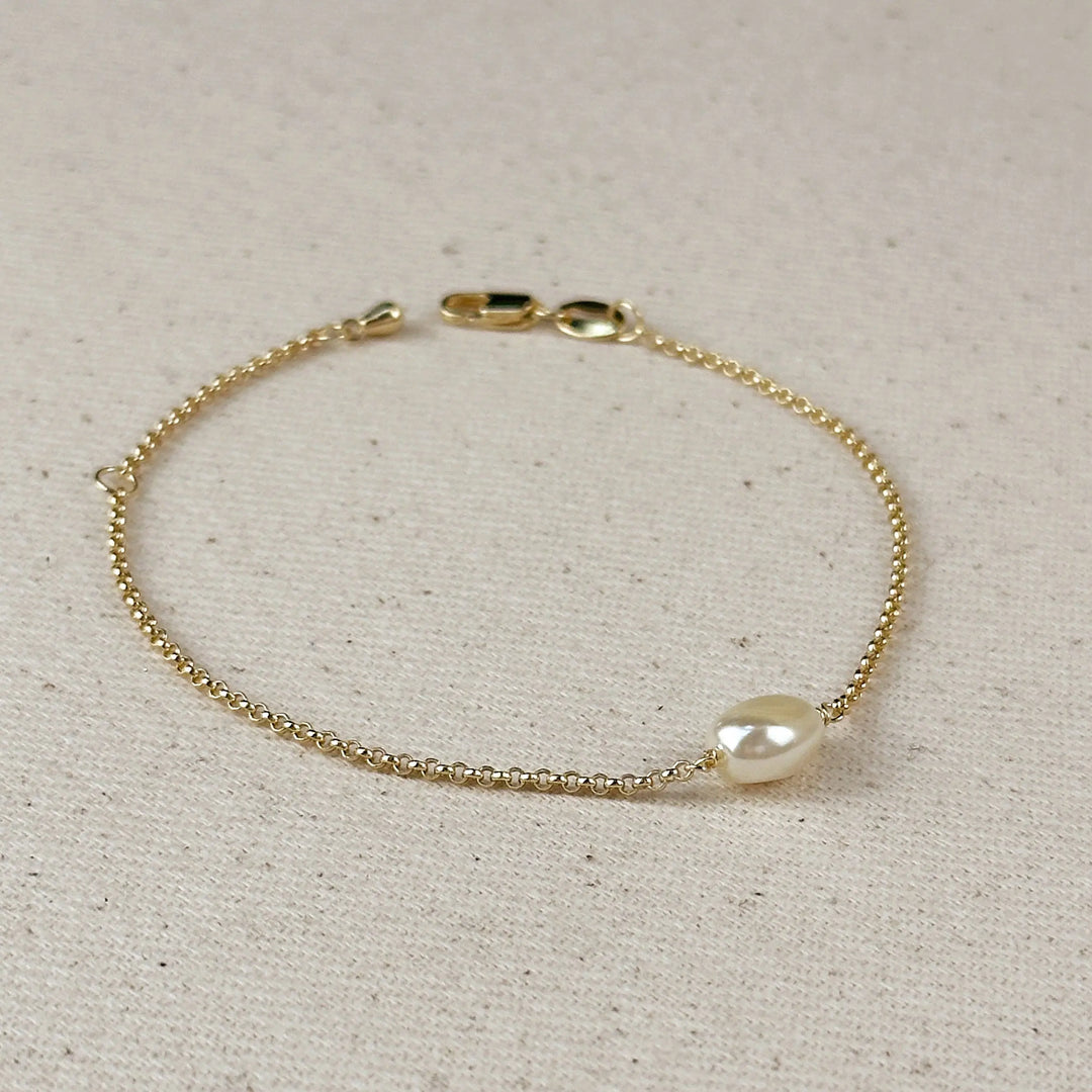 18k Gold Filled Solitaire Baroque Pearl Bracelet GoldFi