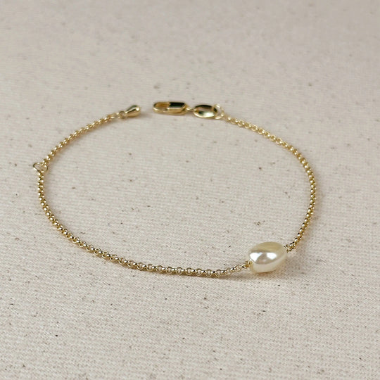 18k Gold Filled Solitaire Baroque Pearl Bracelet GoldFi