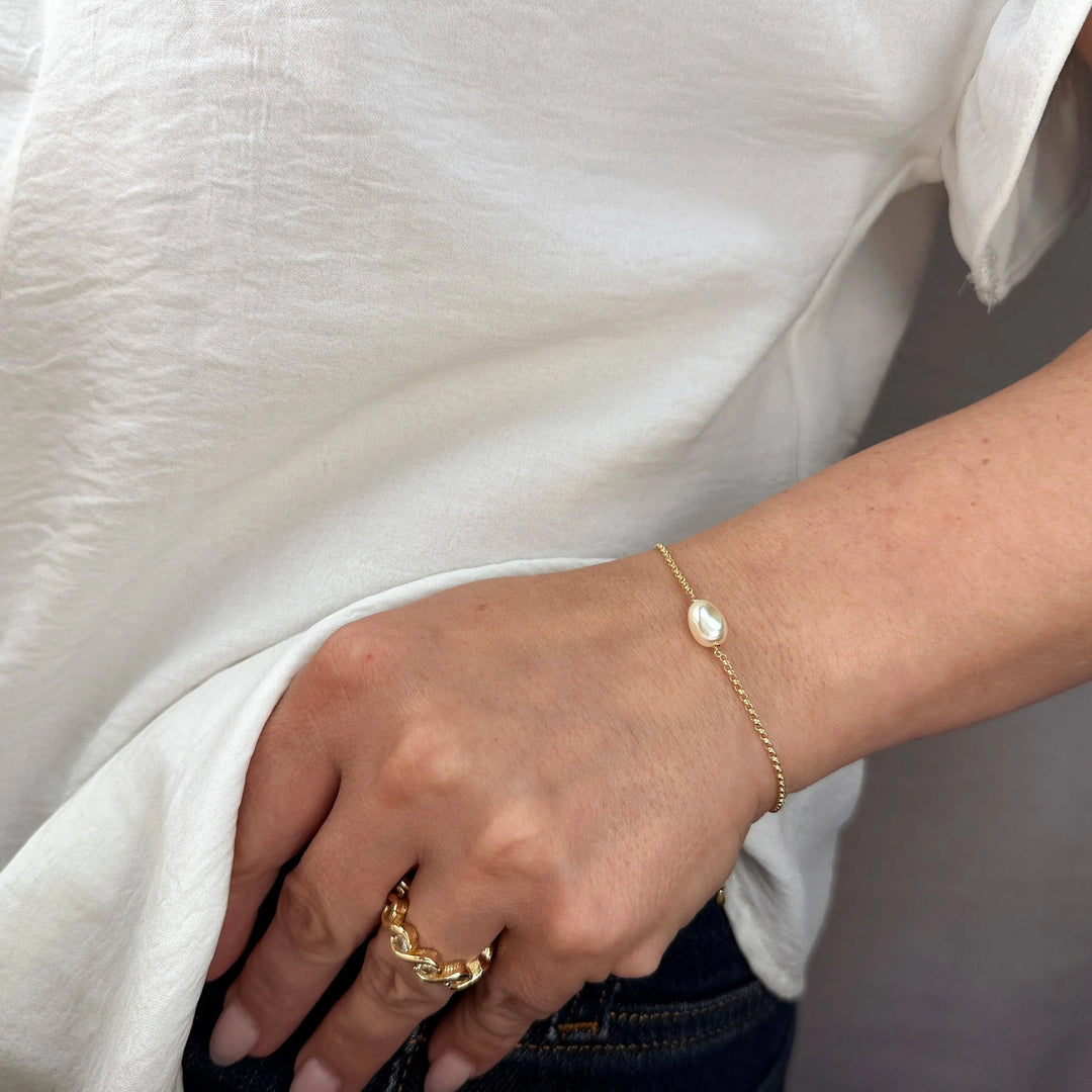 18k Gold Filled Solitaire Baroque Pearl Bracelet GoldFi