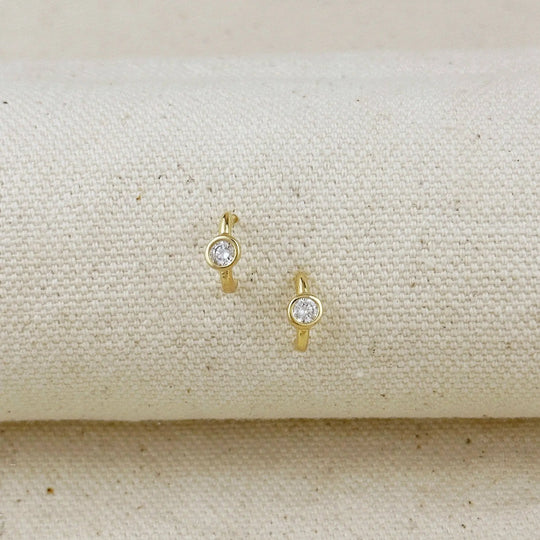 18k Gold Filled Solitaire Bezel CZ  C-Hoop Earrings GoldFi