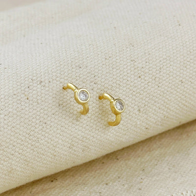 18k Gold Filled Solitaire Bezel CZ  C-Hoop Earrings GoldFi