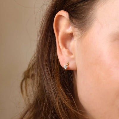 18k Gold Filled Solitaire Bezel CZ  C-Hoop Earrings GoldFi