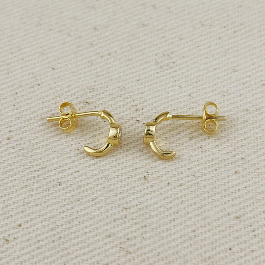 18k Gold Filled Solitaire Bezel CZ  C-Hoop Earrings GoldFi